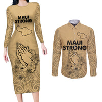 Hawaii Strong Maui Wildfire Couples Matching Long Sleeve Bodycon Dress and Long Sleeve Button Shirts No3 LT9 - Wonder Print Shop