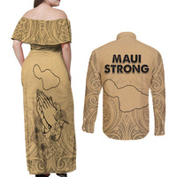 Hawaii Strong Maui Wildfire Couples Matching Off Shoulder Maxi Dress and Long Sleeve Button Shirts No3 LT9 - Wonder Print Shop