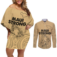 Hawaii Strong Maui Wildfire Couples Matching Off Shoulder Short Dress and Long Sleeve Button Shirts No3 LT9 - Wonder Print Shop