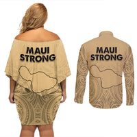 Hawaii Strong Maui Wildfire Couples Matching Off Shoulder Short Dress and Long Sleeve Button Shirts No3 LT9 - Wonder Print Shop