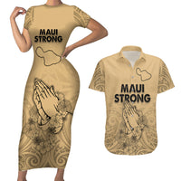 Hawaii Strong Maui Wildfire Couples Matching Short Sleeve Bodycon Dress and Hawaiian Shirt No3 LT9 - Wonder Print Shop