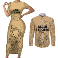 Hawaii Strong Maui Wildfire Couples Matching Short Sleeve Bodycon Dress and Long Sleeve Button Shirts No3 LT9 - Wonder Print Shop
