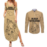 Hawaii Strong Maui Wildfire Couples Matching Summer Maxi Dress and Long Sleeve Button Shirts No3 LT9 - Wonder Print Shop
