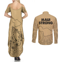 Hawaii Strong Maui Wildfire Couples Matching Summer Maxi Dress and Long Sleeve Button Shirts No3 LT9 - Wonder Print Shop