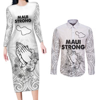 Hawaii Strong Maui Wildfire Couples Matching Long Sleeve Bodycon Dress and Long Sleeve Button Shirts No4 LT9 - Wonder Print Shop