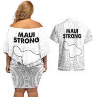 Hawaii Strong Maui Wildfire Couples Matching Off Shoulder Short Dress and Hawaiian Shirt No4 LT9 - Wonder Print Shop