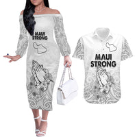 Hawaii Strong Maui Wildfire Couples Matching Off The Shoulder Long Sleeve Dress and Hawaiian Shirt No4 LT9 - Wonder Print Shop
