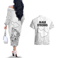 Hawaii Strong Maui Wildfire Couples Matching Off The Shoulder Long Sleeve Dress and Hawaiian Shirt No4 LT9 - Wonder Print Shop