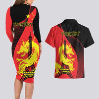 Personalized China Summer Sport Couples Matching Long Sleeve Bodycon Dress and Hawaiian Shirt Dragon With Eiffel Tower Go Paris 2024 LT9 - Wonder Print Shop