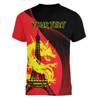Personalized China Summer Sport Women V-Neck T-Shirt Dragon With Eiffel Tower Go Paris 2024 - Wonder Print Shop