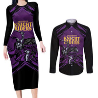 Custom Caribbean Cricket Trinidad and Tobago Cricket Couples Matching Long Sleeve Bodycon Dress and Long Sleeve Button Shirt TKR Champions 2025 Purple Edition - Wonder Print Shop