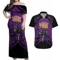 Custom Caribbean Cricket Trinidad and Tobago Cricket Couples Matching Off Shoulder Maxi Dress and Hawaiian Shirt TKR Champions 2025 Purple Edition - Wonder Print Shop