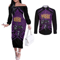 Custom Caribbean Cricket Trinidad and Tobago Cricket Couples Matching Off The Shoulder Long Sleeve Dress and Long Sleeve Button Shirt TKR Champions 2025 Purple Edition - Wonder Print Shop