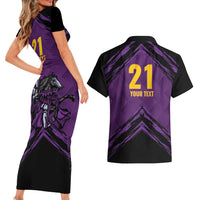 Custom Caribbean Cricket Trinidad and Tobago Cricket Couples Matching Short Sleeve Bodycon Dress and Hawaiian Shirt TKR Champions 2025 Purple Edition - Wonder Print Shop