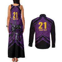 Custom Caribbean Cricket Trinidad and Tobago Cricket Couples Matching Tank Maxi Dress and Long Sleeve Button Shirt TKR Champions 2025 Purple Edition - Wonder Print Shop