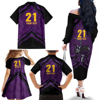 Custom Caribbean Cricket Trinidad and Tobago Cricket Family Matching Off The Shoulder Long Sleeve Dress and Hawaiian Shirt TKR Champions 2025 Purple Edition - Wonder Print Shop