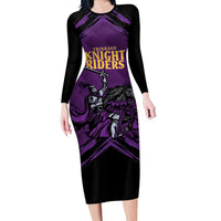 Custom Caribbean Cricket Trinidad and Tobago Cricket Long Sleeve Bodycon Dress TKR Champions 2025 Purple Edition - Wonder Print Shop