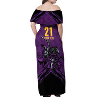 Custom Caribbean Cricket Trinidad and Tobago Cricket Off Shoulder Maxi Dress TKR Champions 2025 Purple Edition - Wonder Print Shop