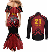 Custom Caribbean Cricket Trinidad and Tobago Cricket Couples Matching Mermaid Dress and Long Sleeve Button Shirt TKR Champions 2025 Red Edition - Wonder Print Shop