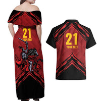 Custom Caribbean Cricket Trinidad and Tobago Cricket Couples Matching Off Shoulder Maxi Dress and Hawaiian Shirt TKR Champions 2025 Red Edition - Wonder Print Shop