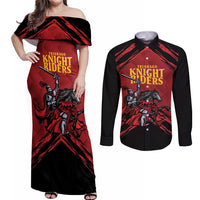 Custom Caribbean Cricket Trinidad and Tobago Cricket Couples Matching Off Shoulder Maxi Dress and Long Sleeve Button Shirt TKR Champions 2025 Red Edition - Wonder Print Shop