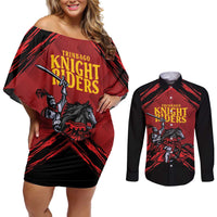 Custom Caribbean Cricket Trinidad and Tobago Cricket Couples Matching Off Shoulder Short Dress and Long Sleeve Button Shirt TKR Champions 2025 Red Edition - Wonder Print Shop