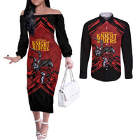Custom Caribbean Cricket Trinidad and Tobago Cricket Couples Matching Off The Shoulder Long Sleeve Dress and Long Sleeve Button Shirt TKR Champions 2025 Red Edition - Wonder Print Shop