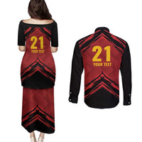 Custom Caribbean Cricket Trinidad and Tobago Cricket Couples Matching Puletasi and Long Sleeve Button Shirt TKR Champions 2025 Red Edition - Wonder Print Shop