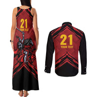 Custom Caribbean Cricket Trinidad and Tobago Cricket Couples Matching Tank Maxi Dress and Long Sleeve Button Shirt TKR Champions 2025 Red Edition - Wonder Print Shop