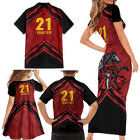 Custom Caribbean Cricket Trinidad and Tobago Cricket Family Matching Short Sleeve Bodycon Dress and Hawaiian Shirt TKR Champions 2025 Red Edition - Wonder Print Shop