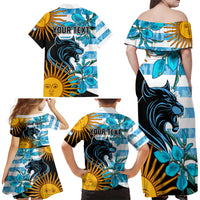 Personalised Argentina Family Matching Off Shoulder Maxi Dress and Hawaiian Shirt Los Pumas and Sol de Mayo Ceibo Flowers LT9 - Wonder Print Shop