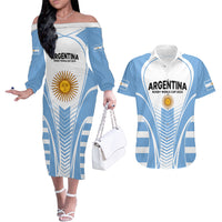 Argentina Rugby Couples Matching Off The Shoulder Long Sleeve Dress and Hawaiian Shirt World Cup 2023 Los Pumas Go Champion LT9 - Wonder Print Shop