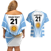 Custom Argentina Rugby Couples Matching Off Shoulder Short Dress and Hawaiian Shirt World Cup 2023 Los Pumas Go Champion LT9 - Wonder Print Shop