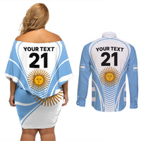 Custom Argentina Rugby Couples Matching Off Shoulder Short Dress and Long Sleeve Button Shirts World Cup 2023 Los Pumas Go Champion LT9 - Wonder Print Shop