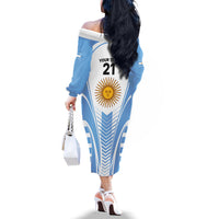 Custom Argentina Rugby Off The Shoulder Long Sleeve Dress World Cup 2023 Los Pumas Go Champion - Wonder Print Shop