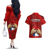 Chile Rugby Couples Matching Off The Shoulder Long Sleeve Dress and Hawaiian Shirt Los Condores Mascot with Bellflower World Cup 2023 LT9 - Wonder Print Shop