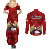 Chile Rugby Couples Matching Summer Maxi Dress and Long Sleeve Button Shirts Los Condores Mascot with Bellflower World Cup 2023 LT9 - Wonder Print Shop