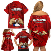 Chile Rugby Family Matching Off Shoulder Short Dress and Hawaiian Shirt Los Condores Mascot with Bellflower World Cup 2023 LT9 - Wonder Print Shop