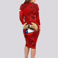 Chile Rugby Long Sleeve Bodycon Dress Los Condores Mascot with Bellflower World Cup 2023 - Wonder Print Shop