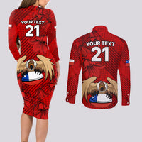 Custom Chile Rugby Couples Matching Long Sleeve Bodycon Dress and Long Sleeve Button Shirts Los Condores Mascot with Bellflower World Cup 2023 LT9 - Wonder Print Shop