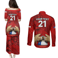 Custom Chile Rugby Couples Matching Puletasi Dress and Long Sleeve Button Shirts Los Condores Mascot with Bellflower World Cup 2023 LT9 - Wonder Print Shop