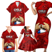 Custom Chile Rugby Family Matching Short Sleeve Bodycon Dress and Hawaiian Shirt Los Condores Mascot with Bellflower World Cup 2023 - Wonder Print Shop