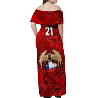 Custom Chile Rugby Off Shoulder Maxi Dress Los Condores Mascot with Bellflower World Cup 2023 - Wonder Print Shop