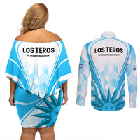 Uruguay Rugby Couples Matching Off Shoulder Short Dress and Long Sleeve Button Shirts World Cup 2023 Go Los Teros LT9 - Wonder Print Shop