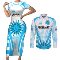 Uruguay Rugby Couples Matching Short Sleeve Bodycon Dress and Long Sleeve Button Shirts World Cup 2023 Go Los Teros LT9 - Wonder Print Shop