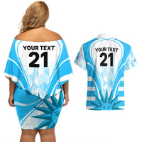 Custom Uruguay Rugby Couples Matching Off Shoulder Short Dress and Hawaiian Shirt World Cup 2023 Go Los Teros LT9 - Wonder Print Shop