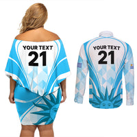 Custom Uruguay Rugby Couples Matching Off Shoulder Short Dress and Long Sleeve Button Shirts World Cup 2023 Go Los Teros LT9 - Wonder Print Shop