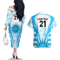 Custom Uruguay Rugby Couples Matching Off The Shoulder Long Sleeve Dress and Hawaiian Shirt World Cup 2023 Go Los Teros LT9 - Wonder Print Shop