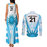 Custom Uruguay Rugby Couples Matching Tank Maxi Dress and Long Sleeve Button Shirts World Cup 2023 Go Los Teros LT9 - Wonder Print Shop