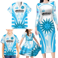 Custom Uruguay Rugby Family Matching Long Sleeve Bodycon Dress and Hawaiian Shirt World Cup 2023 Go Los Teros LT9 - Wonder Print Shop